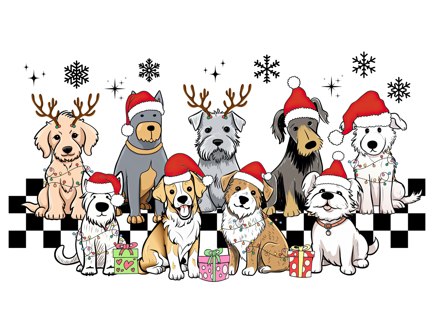 Santa Hat and Deer Antler Christmas Dogs